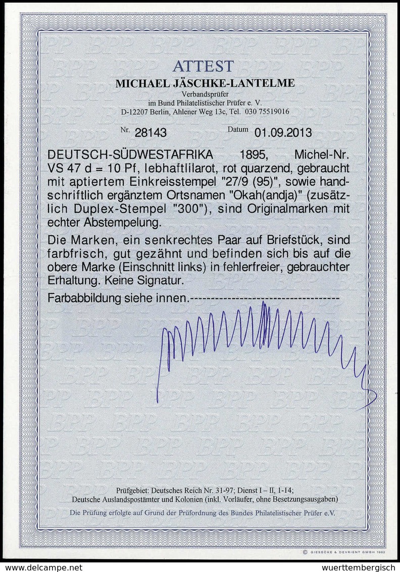 Briefst. "Okah.", Hs. Mit Wanderstempel Vom 27/9 95 Sowie Zusätzl. Englischem Duplex-Stempel "300" Auf Bfstk. Mit Senkr. - Autres & Non Classés