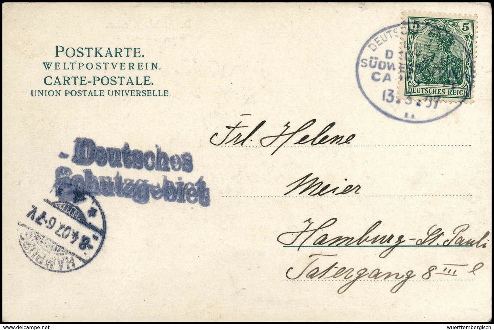 Beleg Kennbuchstabe "II.": DSWA - CAPSTADT "II." ("Aline Woermann") 13/3 07, Klarer Abschlag Auf Tadelloser Postkarte Ge - Autres & Non Classés