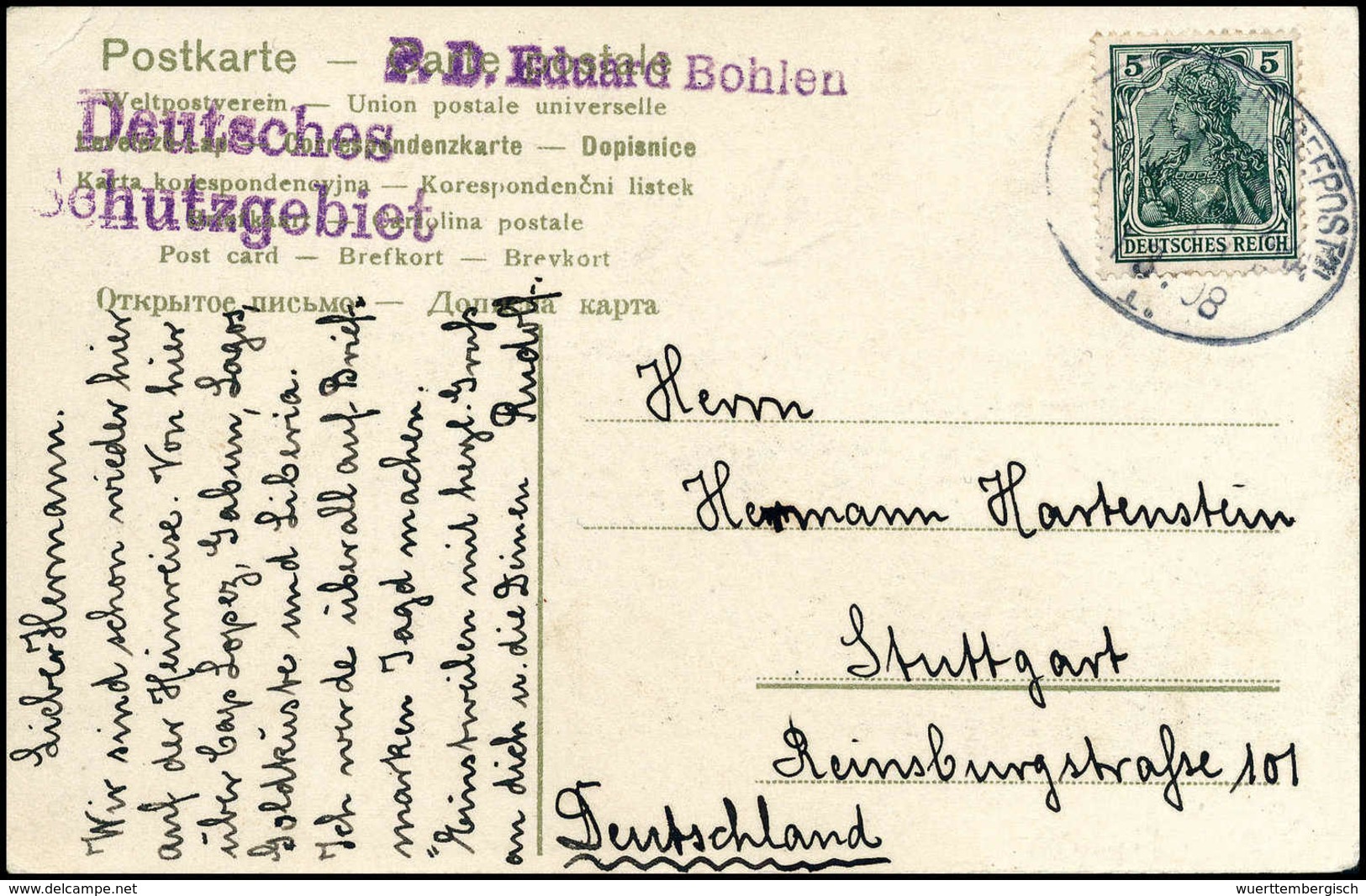 Beleg Schiffsverkehr Im Drei-Wochen-Rhythmus 1908/14: DSWA - CAPSTADT "I" ("Eduard Bohlen") 1./3 08 Klar Auf Schöner Pos - Sonstige & Ohne Zuordnung