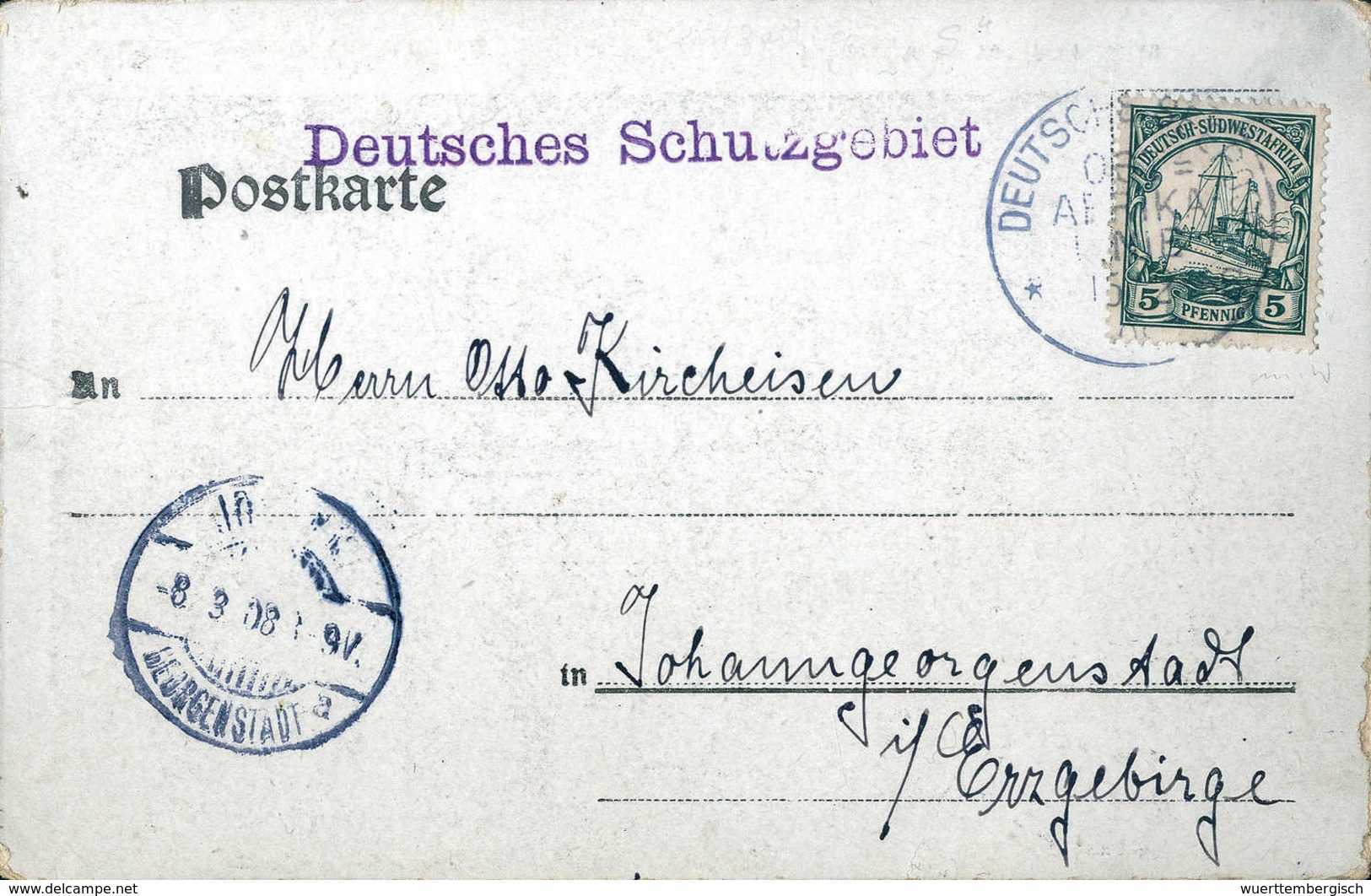 Beleg OSTAFRIKA-LINIE "s" (Dampfer "Adolph Woermann", östliche Rundfahrt) 15/2 08, Klar Auf Tadelloser Postkarte 5 Pfg.  - Sonstige & Ohne Zuordnung