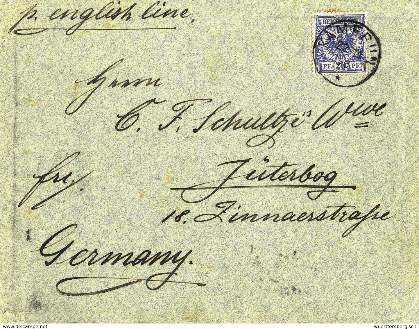 20 Pfg., Tieffarbige, Tadellose Einzelfrankatur Mit Klarem Stempel KAMERUN 22/11 93 Auf Brief Nach Jüterbog, Schiffsverm - Autres & Non Classés