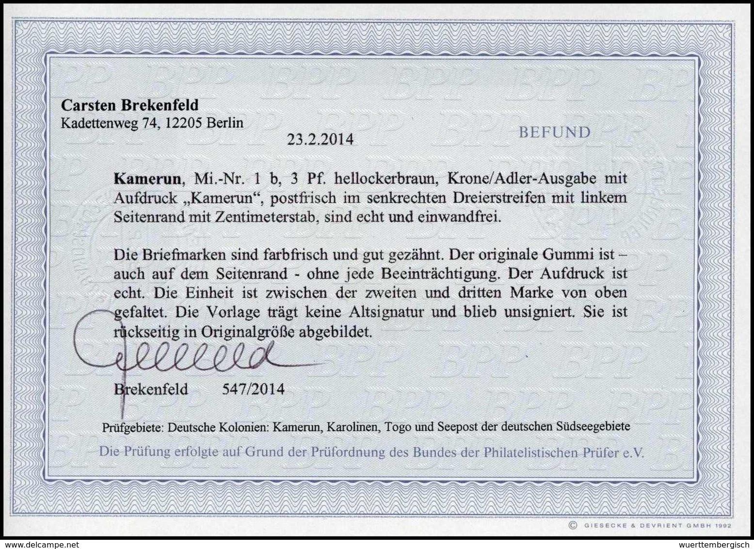 ** 3 Pfg., Tadellos Postfr. Rand-Dreierstreifen, Seitenrand Mit Zentimeterstab, Fotobefund Brekenfeld BPP. (Michel: 1b(3 - Sonstige & Ohne Zuordnung