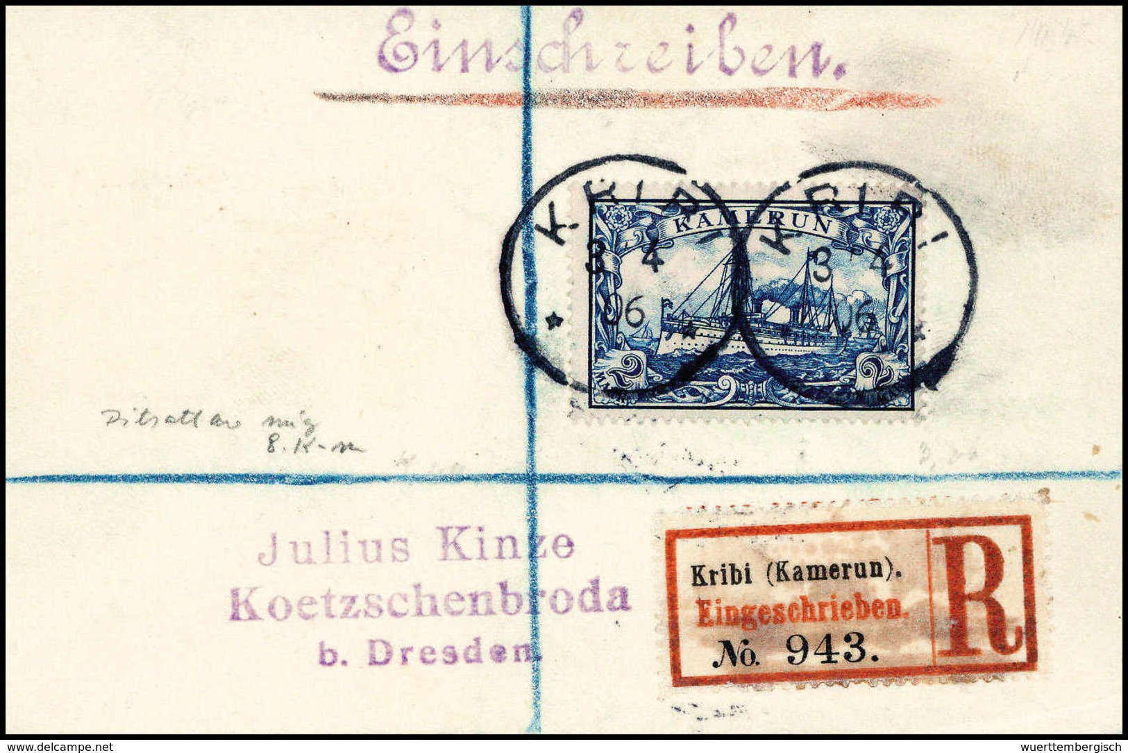 Beleg 2 Mk., Tadelloser R-Brief Mit Stempel KRIBI 3/4 06. (Michel: 17) - Autres & Non Classés