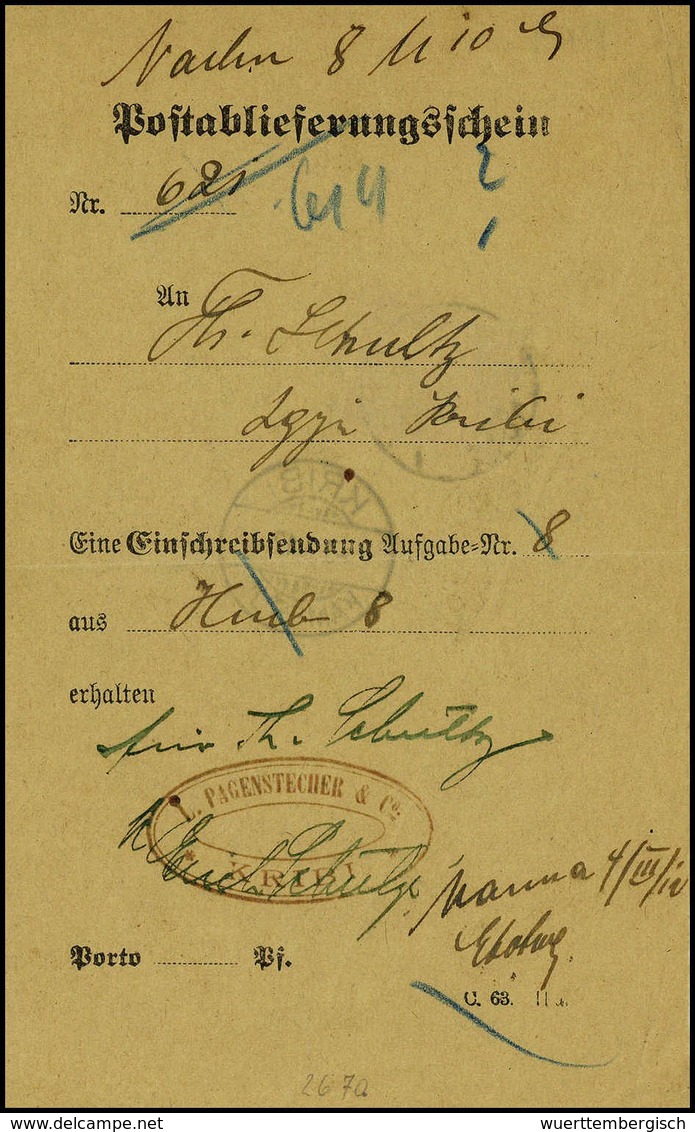 Beleg 10 Pfg., Rs. Auf Postablieferungsschein Für Einen R-Brief Aus Hamburg, Klarer Stempel KRIBI 4/3 12. (Michel: 22) - Altri & Non Classificati