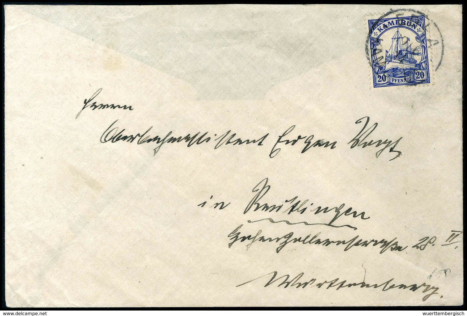 20 Pfg., Tadellose Einzelfrankatur Auf Besonders Schönem, Weißem Bedarfsbrief Nach Dtld., Zentr. Stempel EDEA 9/6 14.<br - Autres & Non Classés