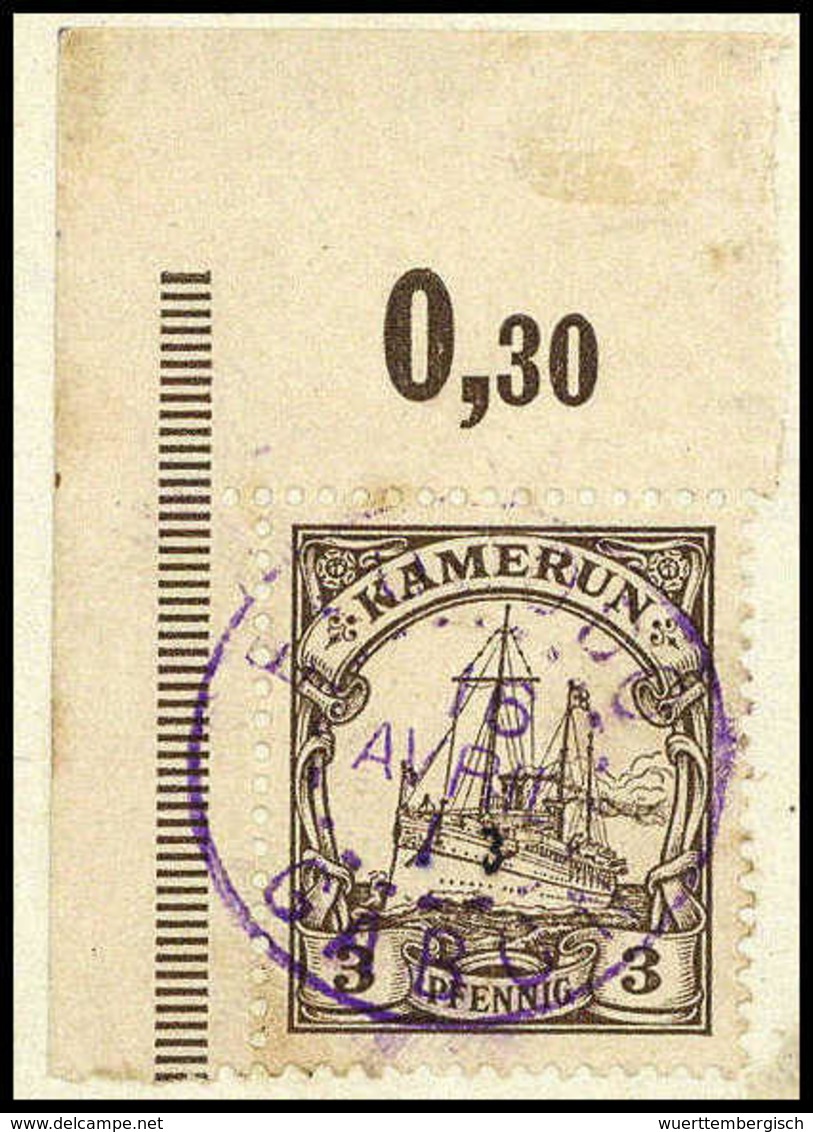 Briefst. EKODODO GABON 6/4 "13", Violetter Französ. Stempel Mit Hs. Jahreszahl Zentr. Auf Tadellosem Bfstk. 3 Pfg. (Mich - Autres & Non Classés