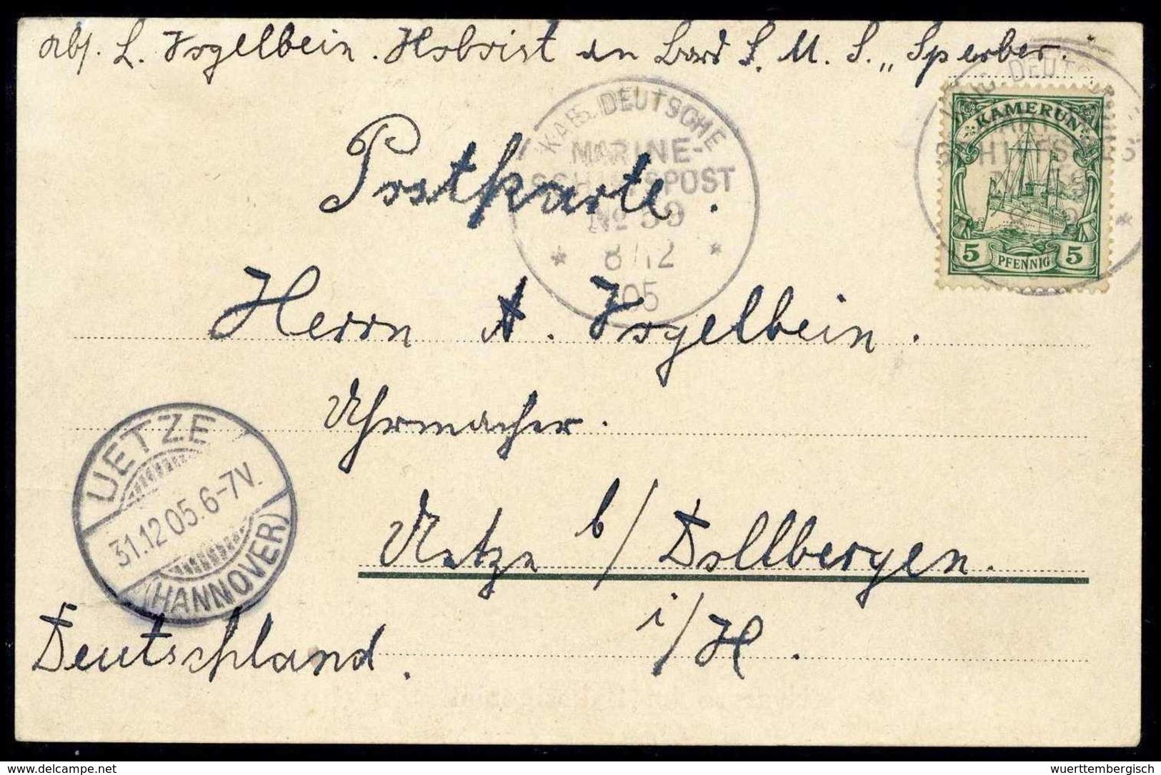 Beleg MSP No.59 ("Sperber") 8/12 05, Klar Auf Tadelloser Postkarte 5 Pfg. Nach Dtld. (Michel: 8) - Autres & Non Classés