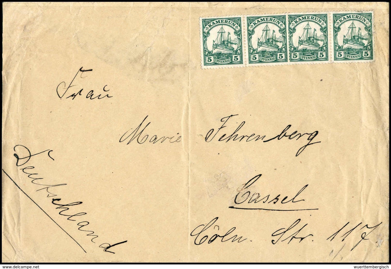 (1915), 5 Pfg., Zwei Waagr. Paare Unentwertet Auf Brief Nach Kassel Adressiert (stärkere Gebrauchsspuren). Rs. Mit Zensu - Autres & Non Classés