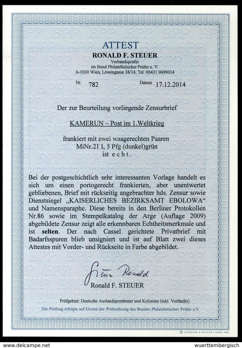 (1915), 5 Pfg., Zwei Waagr. Paare Unentwertet Auf Brief Nach Kassel Adressiert (stärkere Gebrauchsspuren). Rs. Mit Zensu - Autres & Non Classés