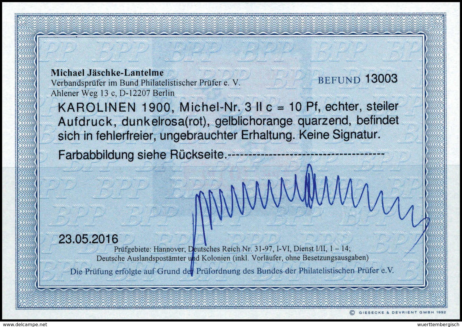 * 10 Pfg., Tadellos Ungebr., Fotobefund Jäschke-L.BPP.<br/><b>Katalogpreis: 260,-</b> (Michel: 3IIc) - Altri & Non Classificati