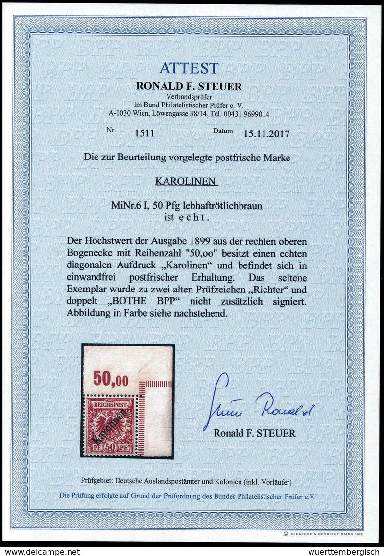 ** 50 Pfg., Tadellos Postfrische, Re. Ob. Bogenecke. In Dieser Form Selten Im Handel, Doppelt Sign. Bothe BPP, Fotoattes - Other & Unclassified