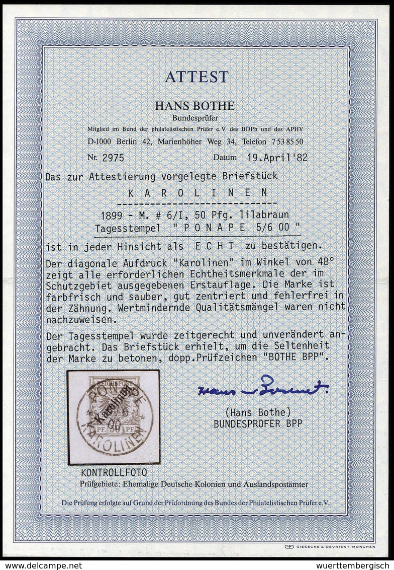 Briefst. 50 Pfg., Tadelloses Bfstk. Mit Ideal Aufges. Stempel PONAPE 5/6 00. Ausnahme-Exemplar Für Hohe Ansprüche, Fotoa - Other & Unclassified