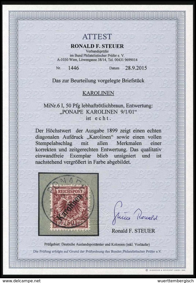 Briefst. 50 Pfg., Tadelloses Bfstk. Mit Zentr. Und Gerade Aufges. Stempel PONAPE 9/1 01. Qualitätsstück Für Hohe Ansprüc - Other & Unclassified