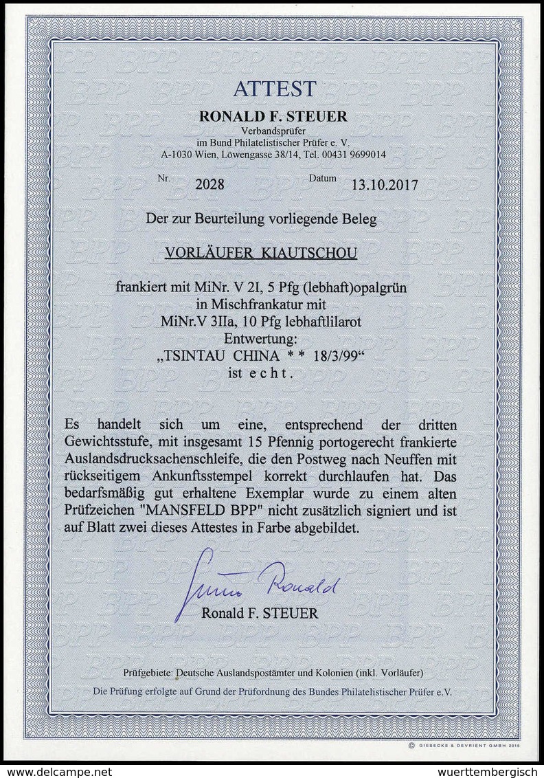 Streifband-Frankatur In Der 3.Gewichtsstufe: 5 Pfg., Mischfrankatur Mit Steiler Aufdruck 10 Pfg. Lilarot, Tadellose Exem - Altri & Non Classificati