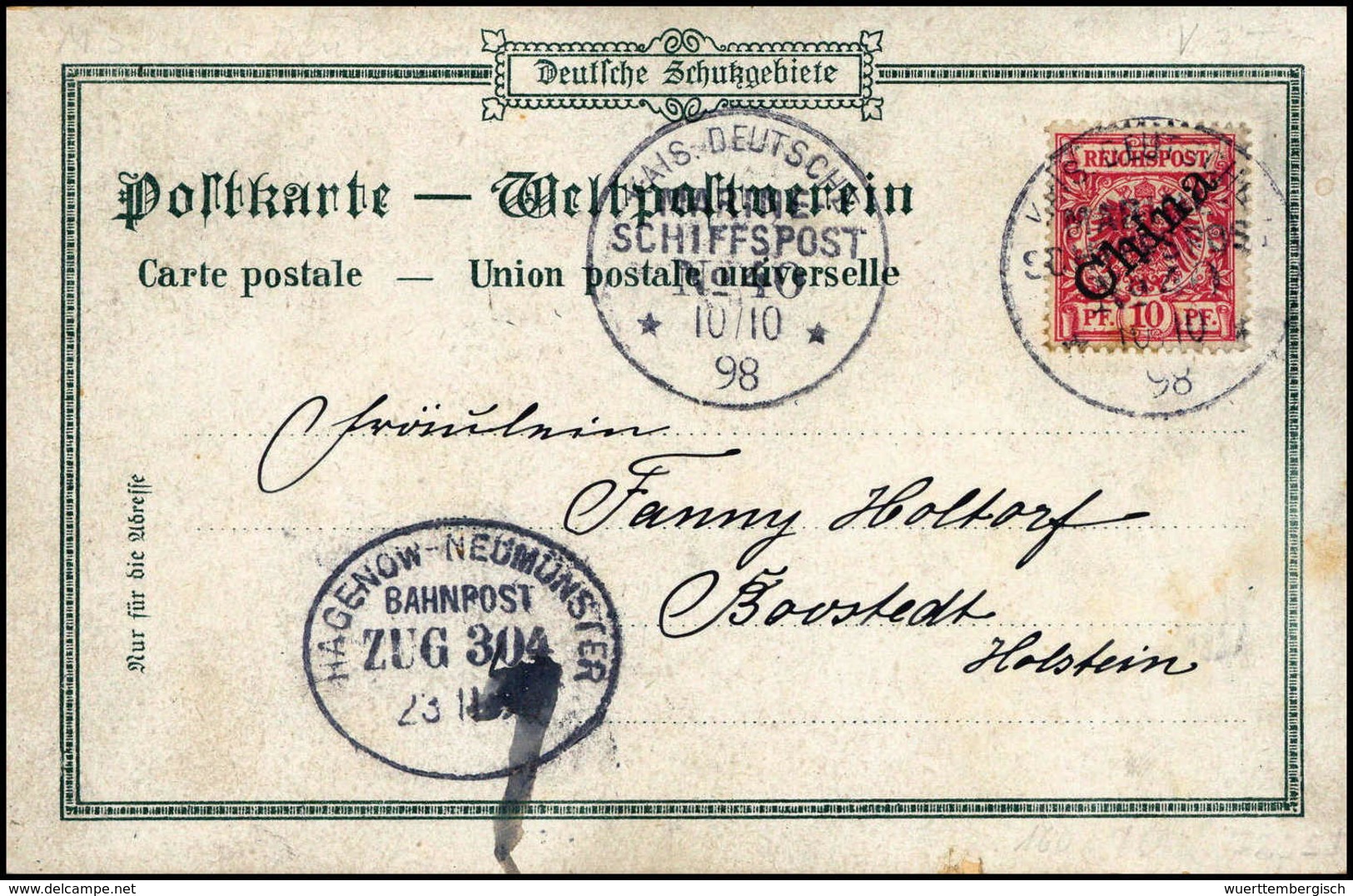 10 Pfg., Tadellose Einzelfrankatur Mit Zentr. Stempel K.D.MARINE-SCHIFFSPOST No.40 (SMS "Deutschland") 10/10 98 Auf Farb - Autres & Non Classés