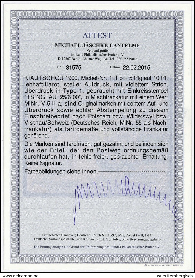 Unzulässige Frankatur Mit Falscher Nachfrankierung: 5 Pfg. A. 10 Pfg. (Aufdrucktype 1) Mit Abart: Violetter Strich, In M - Autres & Non Classés