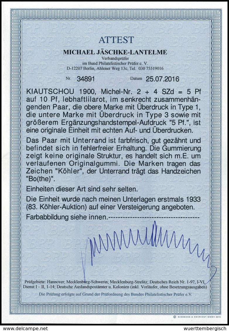 * Senkrecht Zusammenhängendes Typenpaar: 5 Pf. A. 10 Pfg., Tadellos Ungebrauchtes, Senkr. Paar Vom Unteren Bogenrand, Di - Autres & Non Classés