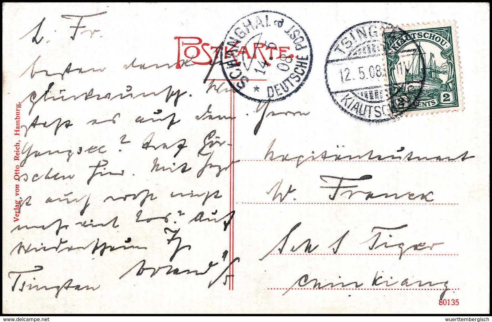 Beleg 2 C., Tadellose Postkarte ("SMS Leipzig") Mit Stempel TSINGTAU "c" 12/5 08 An SMS "Tiger" In Chingkiang Adressiert - Sonstige & Ohne Zuordnung