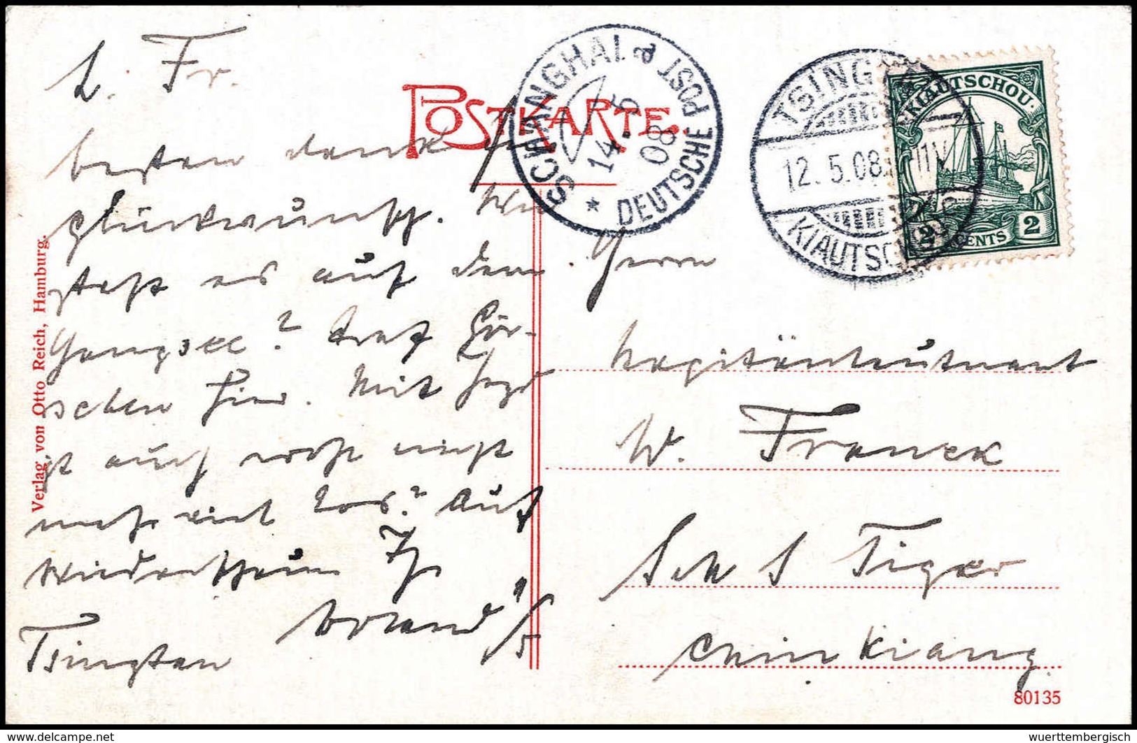 Beleg 2 C., Tadellose Postkarte ("SMS Leipzig") Mit Stempel TSINGTAU "c" 12/5 08 An SMS "Tiger" In Chingkiang Adressiert - Altri & Non Classificati