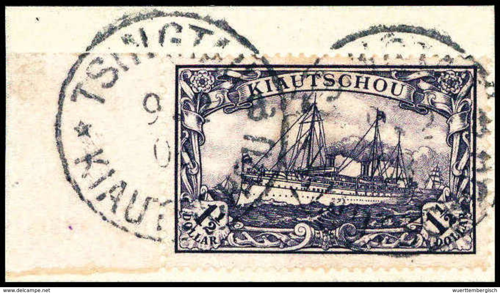 Briefst. 1½ $, Tadelloses Exemplar Mit Li. Bogenrand Auf Bfstk., Zwei Sauber Aufges. Stempel TSINGTAU 9/2 08, Doppelt Si - Other & Unclassified