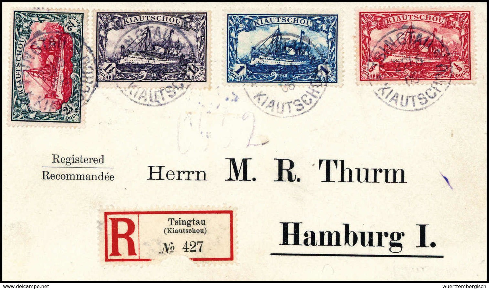 Beleg 2½ $ Zusammen Mit 1½ $ Schwarzviolett Sowie ½ Und 1 $ Auf Tadellosem Vordruck-Einschreibebrief Nach Hamburg. Saube - Altri & Non Classificati