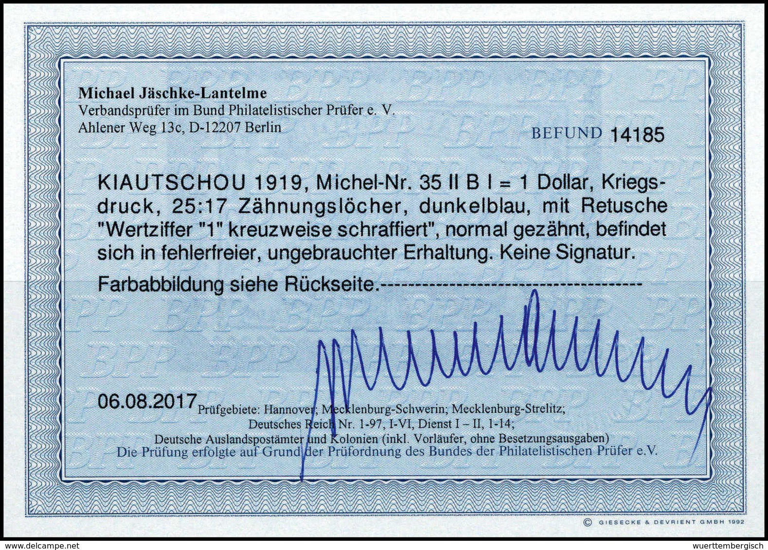 * 1 $, Plf. I, Tadellos Ungebr., Fotobefund Jäschke-L.BPP.<br/><b>Katalogpreis: 350,-</b> (Michel: 35IIBPFI) - Other & Unclassified