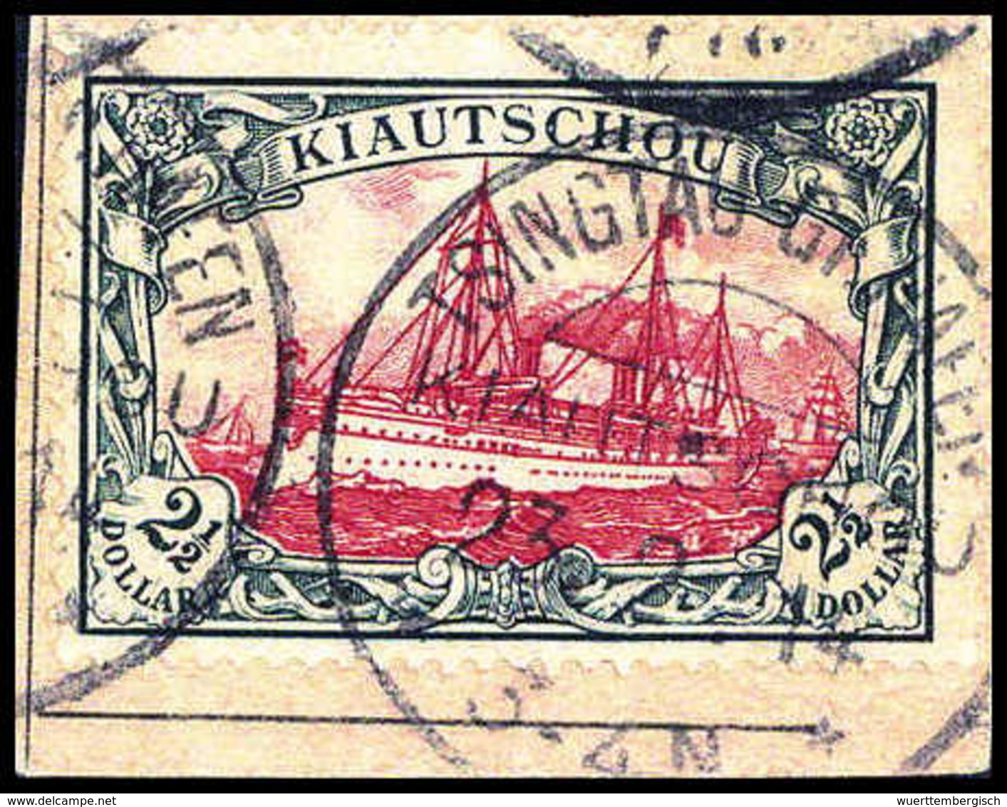 Briefst. 2½ $, Seltene Verwendung Auf Rosa Postanweisungs-Abschnitt (kl. Knitter), Klare Stempel TSINGTAU Gr.HAFEN 23/2  - Autres & Non Classés