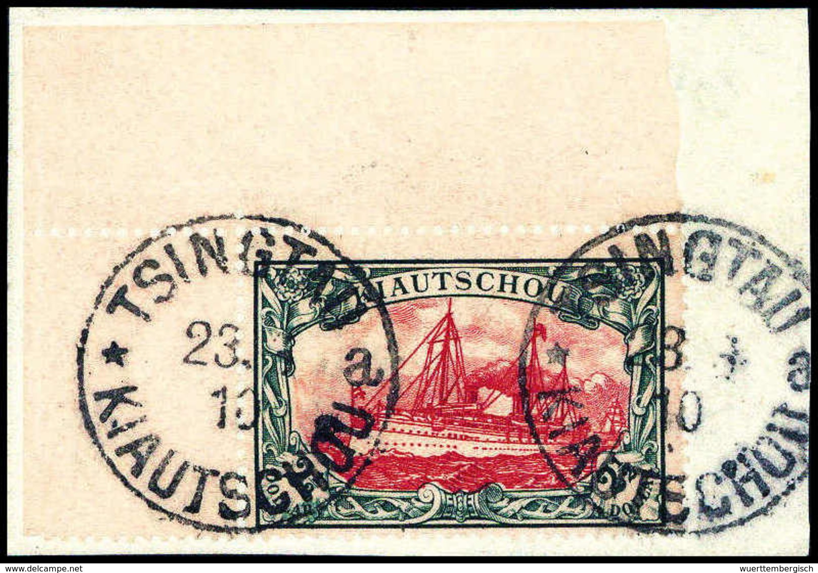 Briefst. 2½ $, Kpl. Li. Ob. Bogenecke Auf Bfstk. Mit Zwei Schönen Stempeln TSINGTAU 23/8 10. Selten, Sign. Kosack. (Mich - Autres & Non Classés