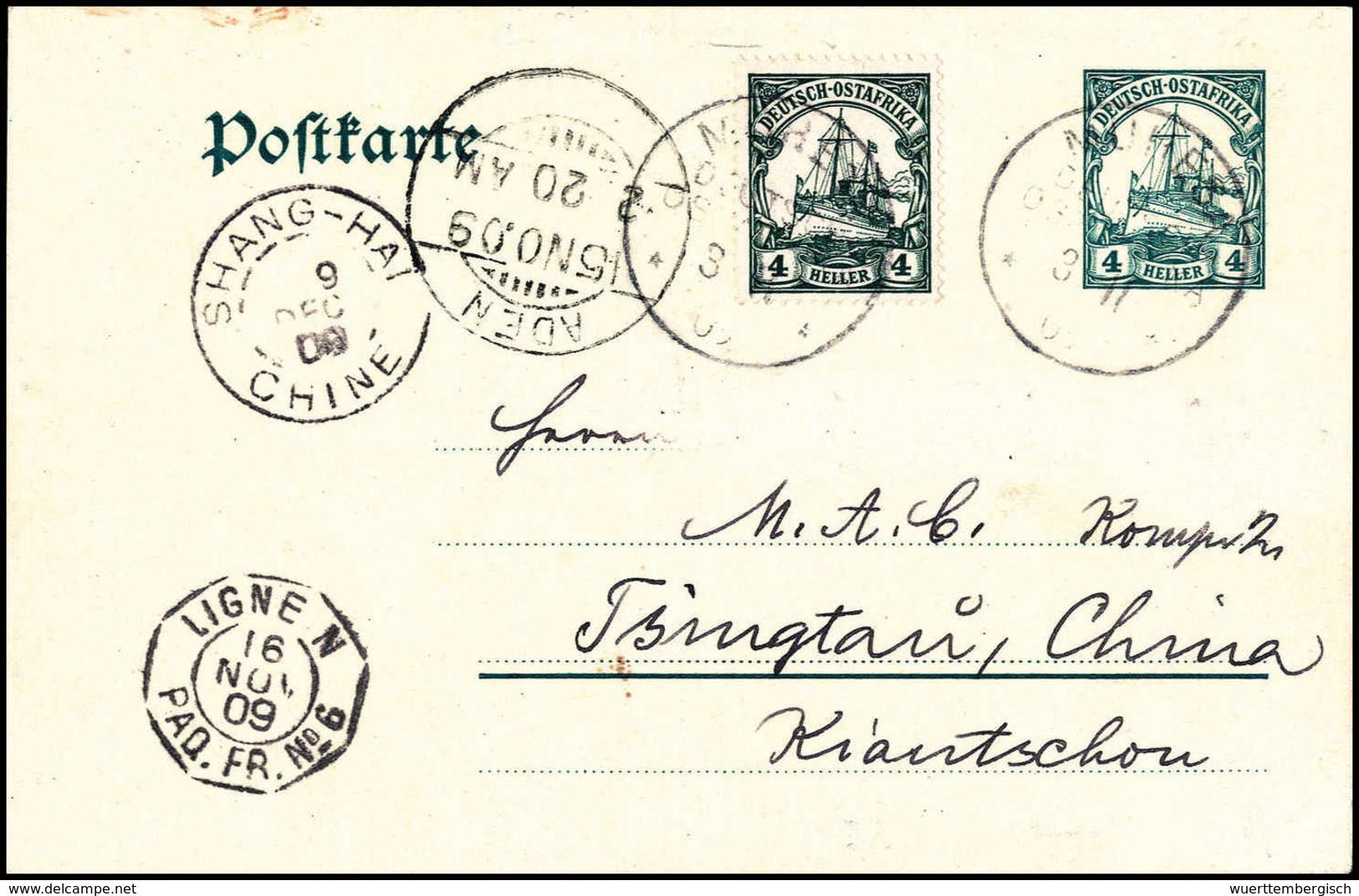 Beleg 1909, Eingehende Postkarte Dt.-Ostafrika 4 H. Mit Wertstufengl. Zusatzfrankatur Und Klarem Stempel MUHESA 3/11 09  - Autres & Non Classés