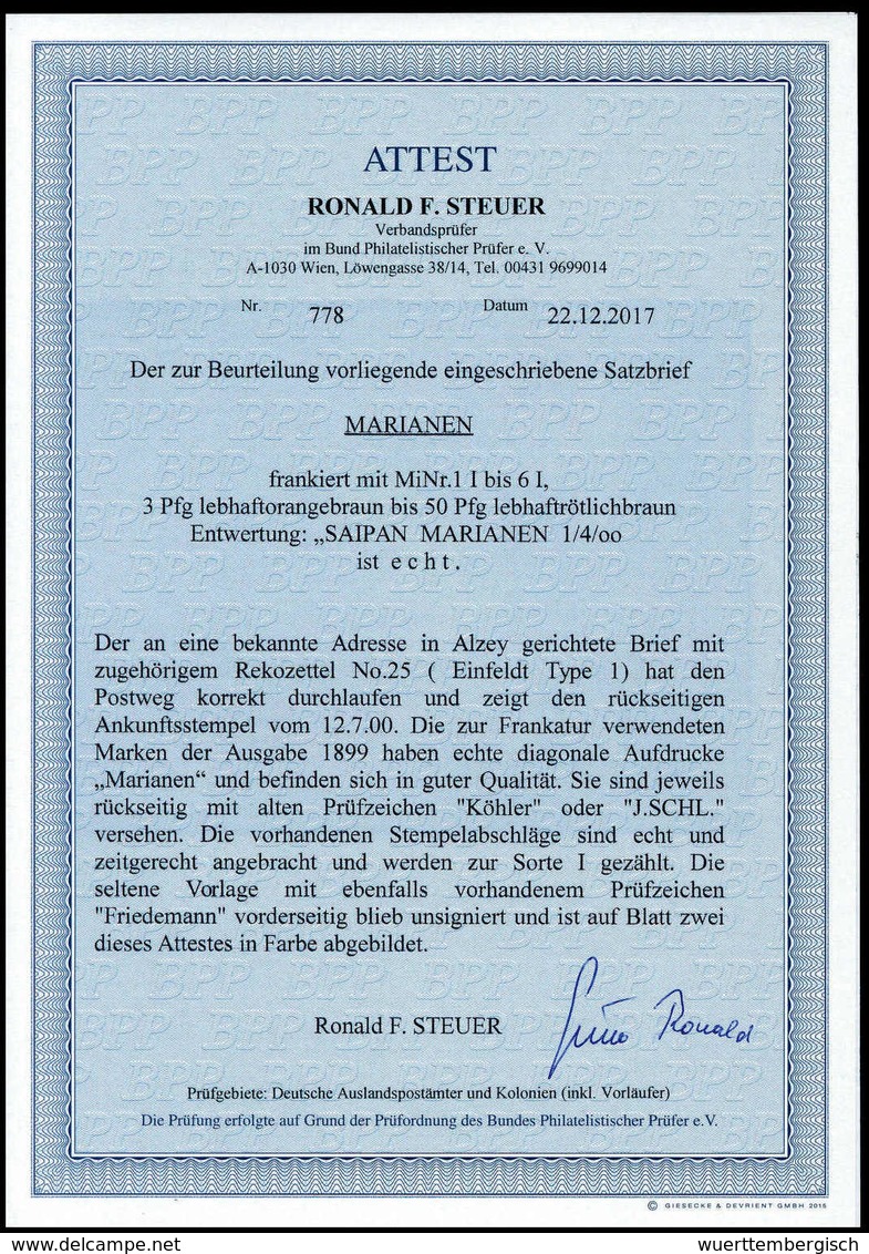 Beleg 3-50 Pfg., Komplette Serie Mit Diagonalem Aufdruck, Jede Marke Tadellos Erhalten Und Mit Sauberem Stempel SAIPAN 1 - Sonstige & Ohne Zuordnung