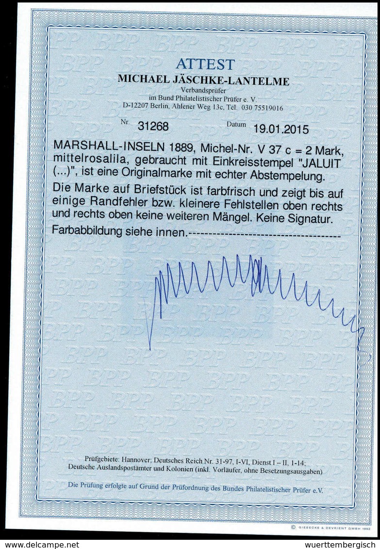 Briefst. 2 Mk., Besonders Farbfrisches Exemplar Auf Leinen-Bfstk. (kl. Mgl.) Mit Sauber Aufges. Stempel JALUIT. Sehr Sel - Other & Unclassified