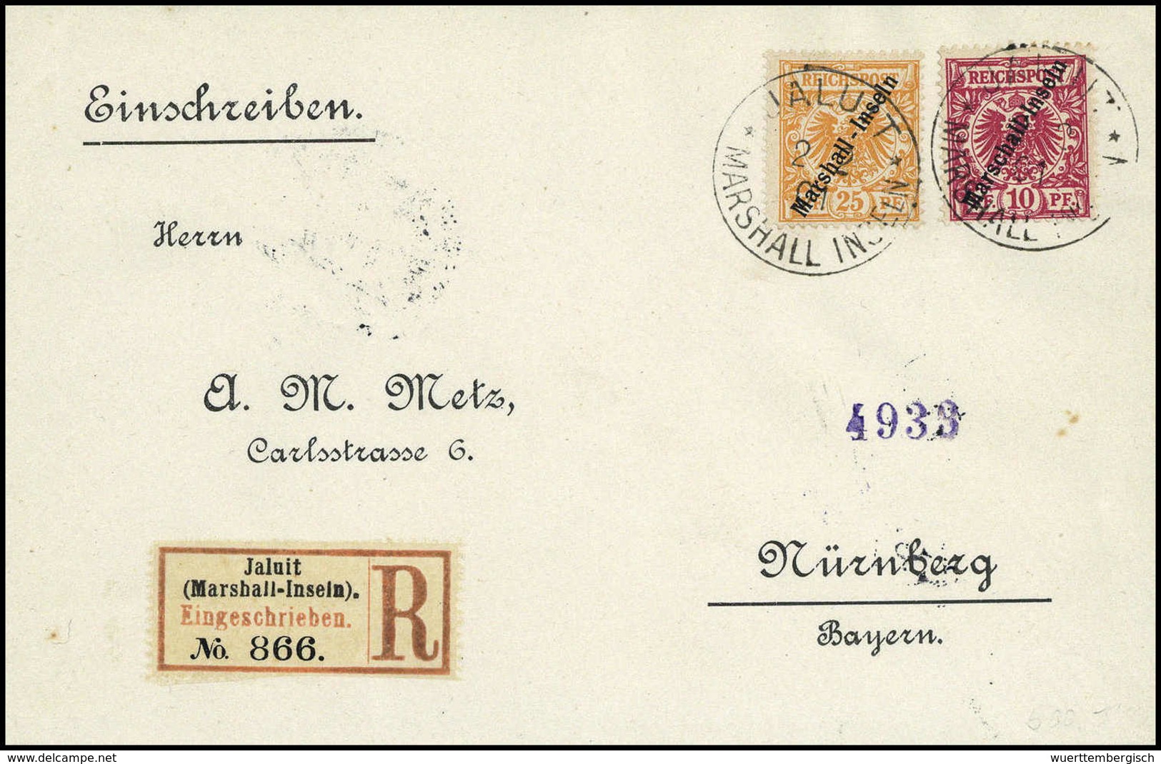 Beleg 10 Pfg., Mischfrankatur Mit Ausgabe 1899, 25 Pfg. Dunkelorange Auf Tadellosem R-Brief Nach Nürnberg, Klare Stempel - Other & Unclassified