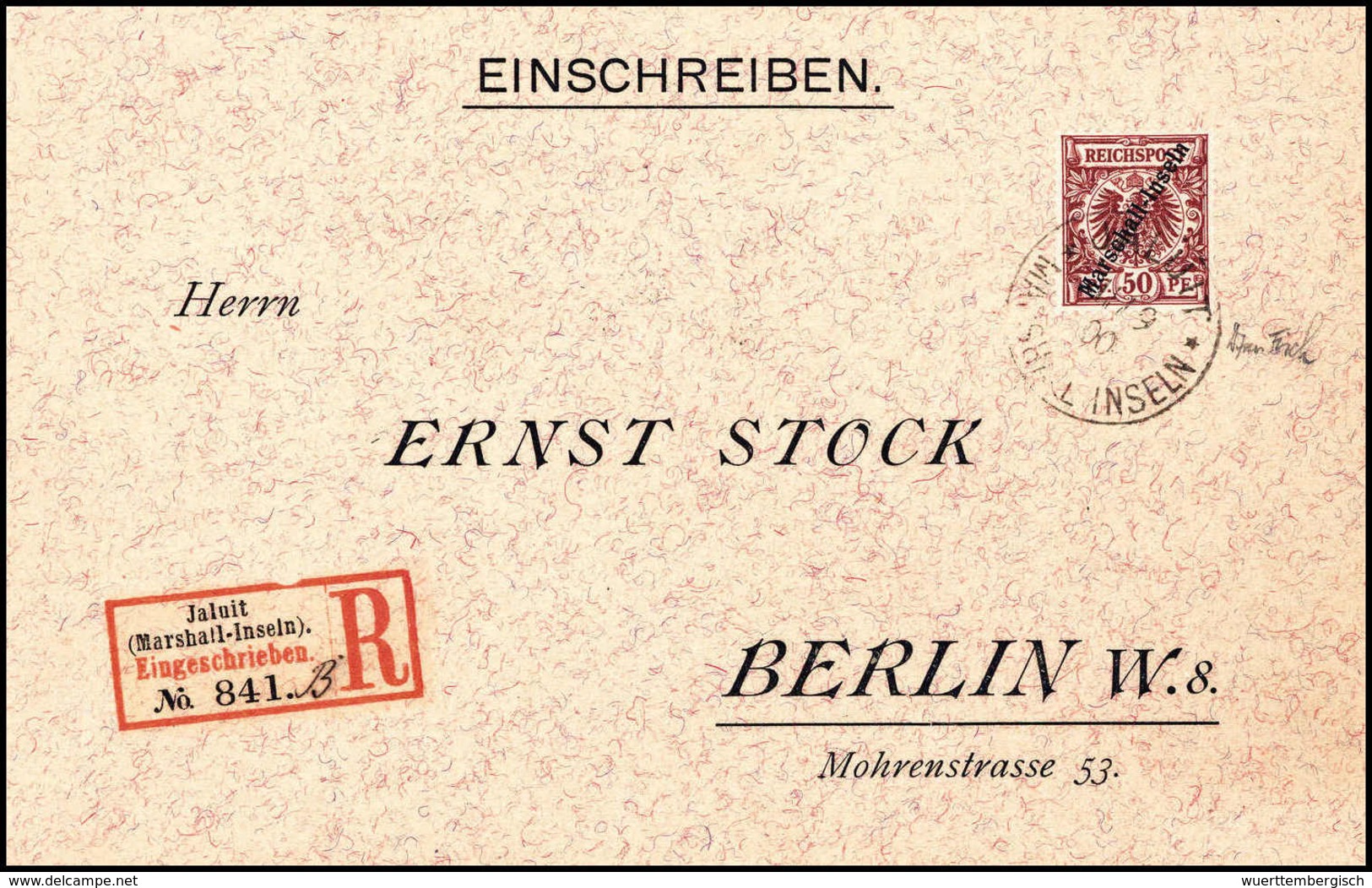 Beleg 50 Pfg., Tadelloser, Besonders Schöner Vordruck-Einschreibebrief Mit Klarem, Zweitem Stempel JALUIT 11/9 00, Fotoa - Autres & Non Classés