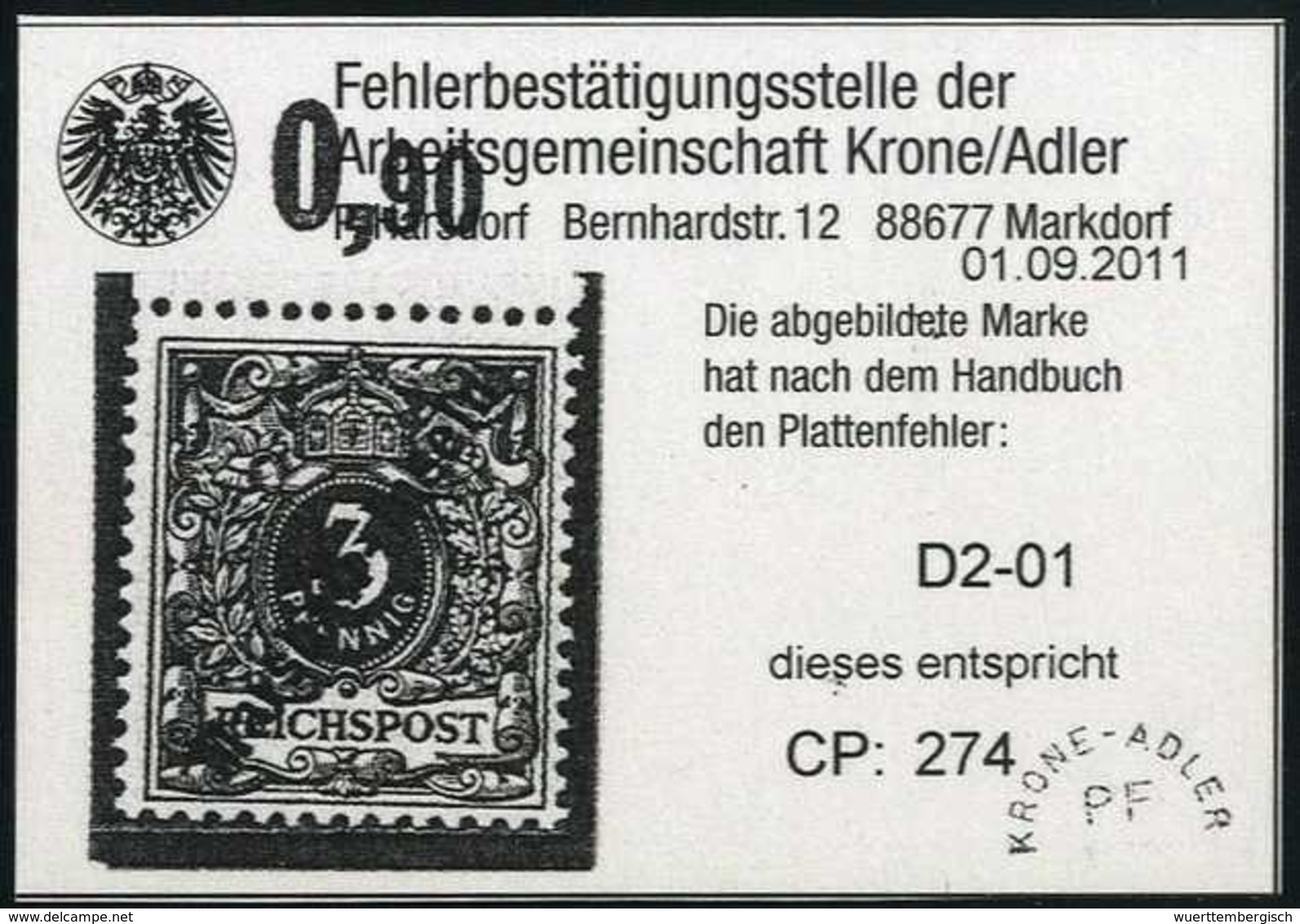 ** 3 Pfg., Plattenfehler CP 274, Tadellos Postfr. Oberrandstück, Sign. Steuer BPP. (Michel: 7aPF) - Autres & Non Classés