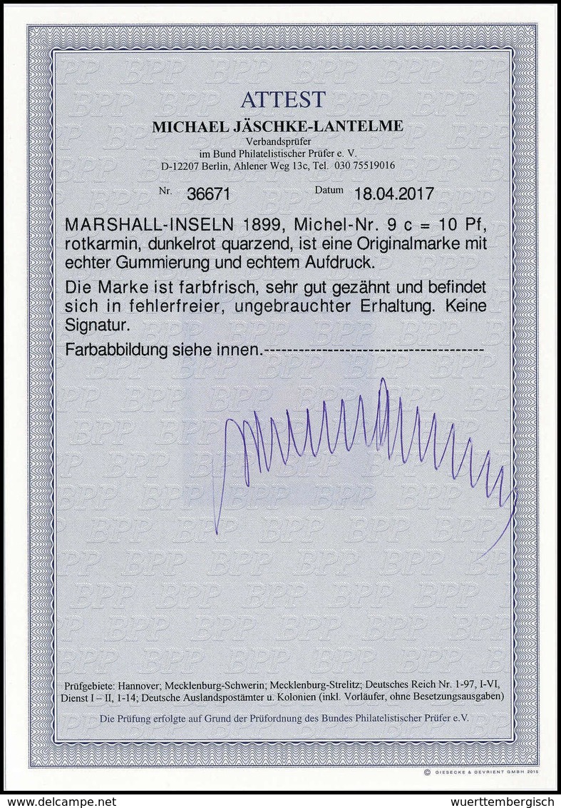 * 10 Pfg. Rotkarmin, Seltene Farbe, Tadellos Ungebr., Fotoattest Jäschke-L.BPP.<br/><b>Katalogpreis: 750,-</b> (Michel:  - Altri & Non Classificati