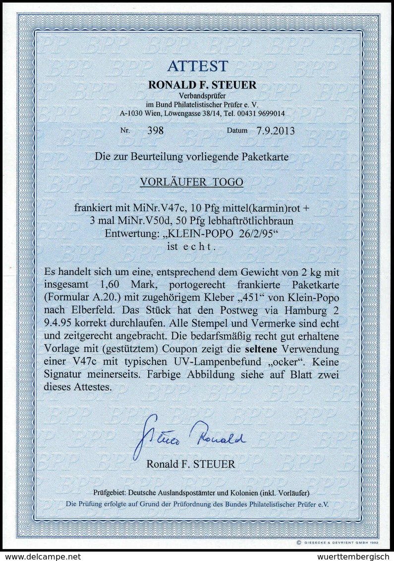 Beleg 10 Pfg. Mittelkarminrot Zusammen Mit Senkr. Paar Und Einzelstück 50 Pfg. Lilabraun Auf Vollst. Paketkarte Mit Coup - Altri & Non Classificati