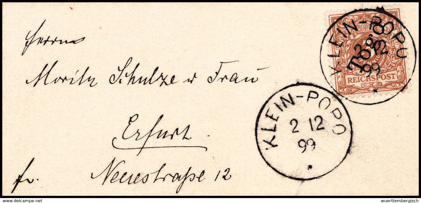 Beleg 3 Pfg., Tadelloser Und Besonders Schöner Miniaturbrief Der Plantage Kpeme Mit Stempel KLEIN-POPO 2/12 99, Sign. Bo - Autres & Non Classés