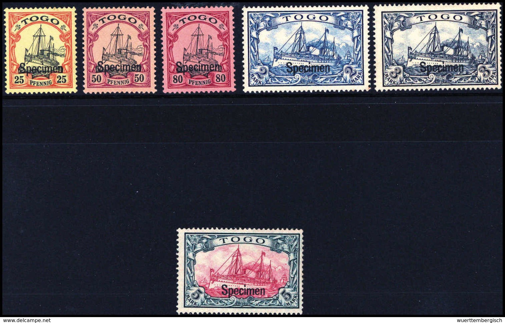 * 25, 50 Ud 80 Pfg. Sowie 2-5 Mk., Aufdruck "Specimen", Tadellos Ungebraucht.<br/><b>Katalogpreis: 480,-</b> (Michel: 11 - Autres & Non Classés