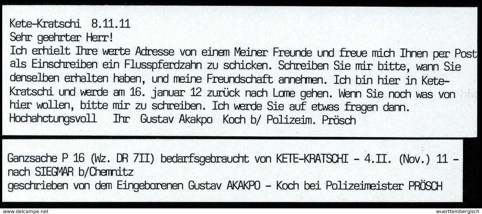 Beleg KETE-KRATSCHI 4/11 11, Klarer Und Vollst. Abschlag Auf Tadelloser Bedarfskarte 5 Pfg. Nach Dtld. Selten. (Michel:  - Other & Unclassified