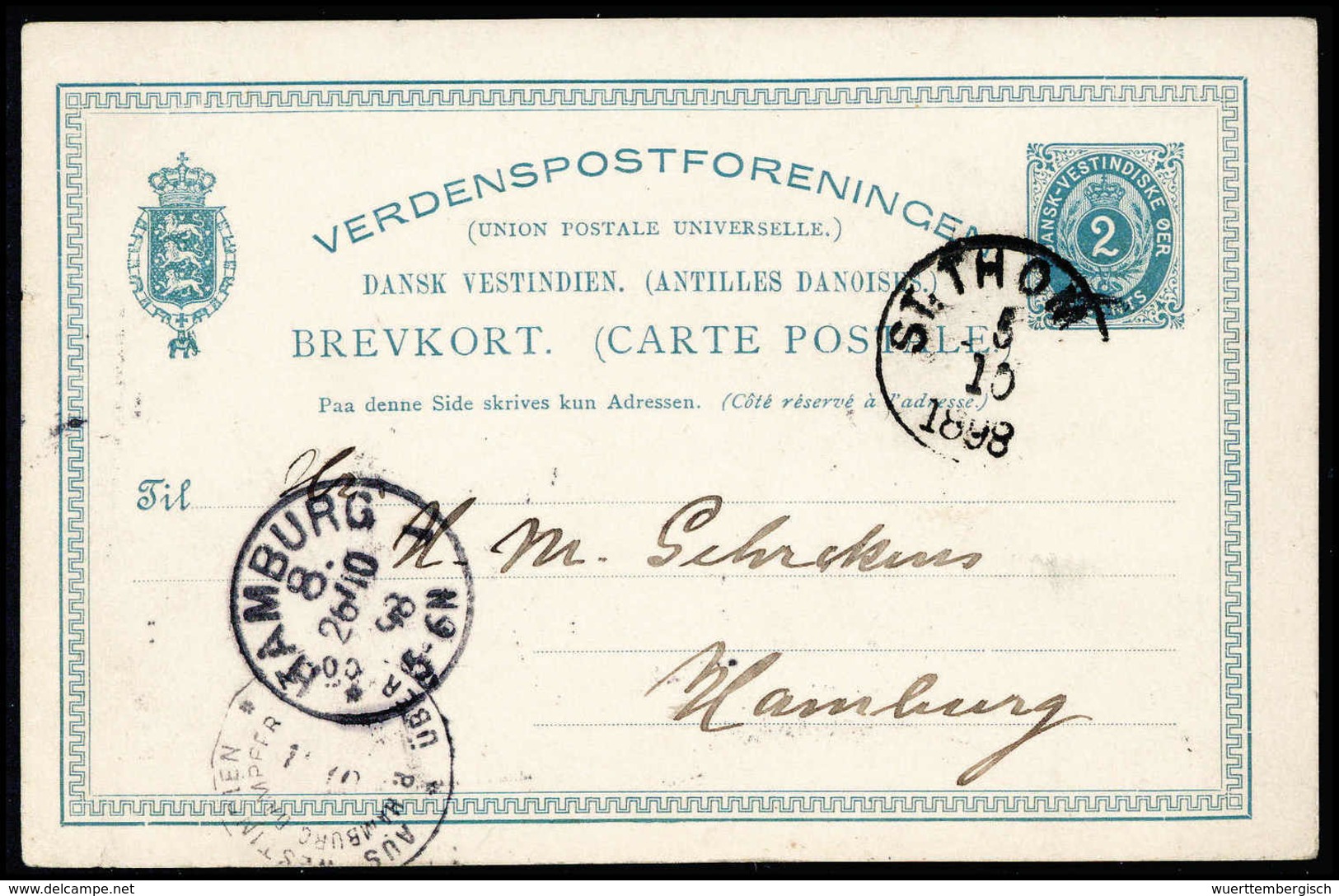 Beleg 1898, AUS WESTINDIEN ÜBER COELN P.HAMBURG.DAMPFER, K1 Auf Postkarte Dänisch-Westindien 2 C. Nach Hamburg. - Other & Unclassified