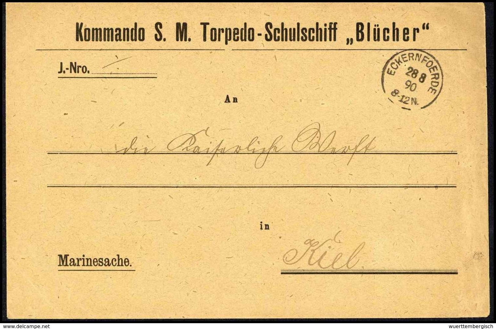 Beleg 1890, Torpedo-Schulschiff "Blücher", Seltener Vordruck-Kommandobrief Mit Stempel ECKERNFOERDE 28/8 90. - Altri & Non Classificati