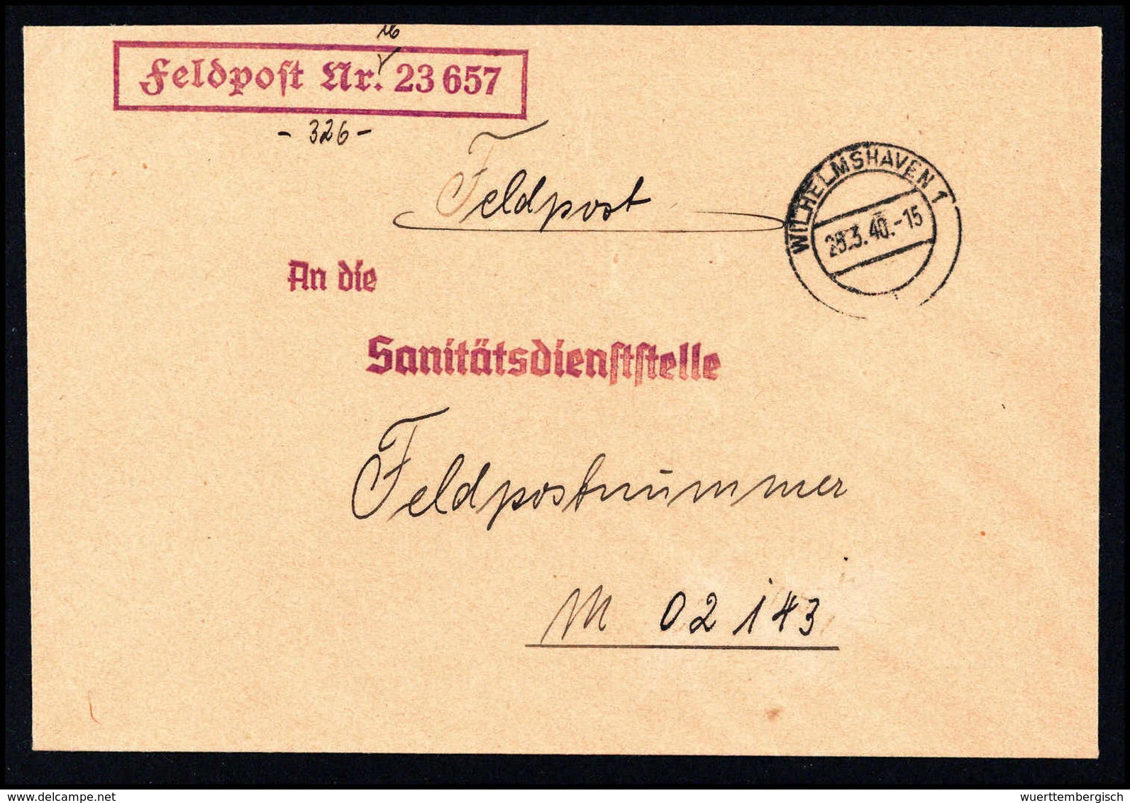 Beleg SCHARNHORST (Fp.-Nr."M23657"), Tadelloser Feldpostbrief Mit Stempel WILHELMSHAVEN 28/3 40. - Autres & Non Classés