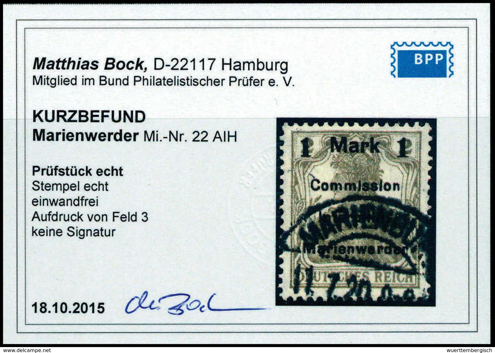 Gest. 1 Mk., Aufdrucktype AIH, Tadellos Gestplt., Fotobefund Bock BPP.<br/><b>Katalogpreis: 150,-</b> (Michel: 22AIH) - Sonstige & Ohne Zuordnung