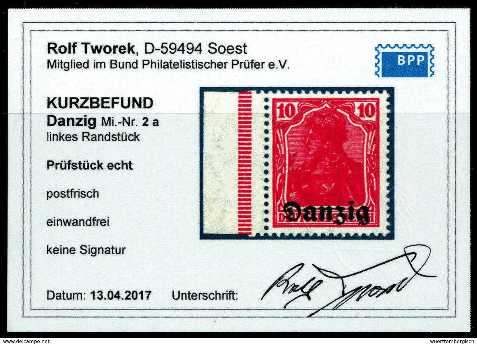 ** 10 Pfg., Tadellos Postfr. Vom Li. Bogenrand, Fotobefund Tworek BPP.<br/><b>Katalogpreis: 270,-</b> (Michel: 2a) - Autres & Non Classés