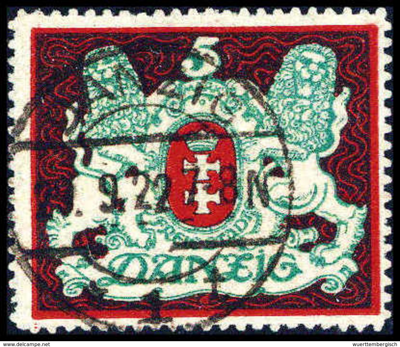 Gest. 5 Mk., Abart: Ohne Rosetten-Unterdruck, Tadelloses Exemplar Mit Zeitgerechtem Zentr. Stempel DANZIG 1t 29/9 22. Ei - Altri & Non Classificati