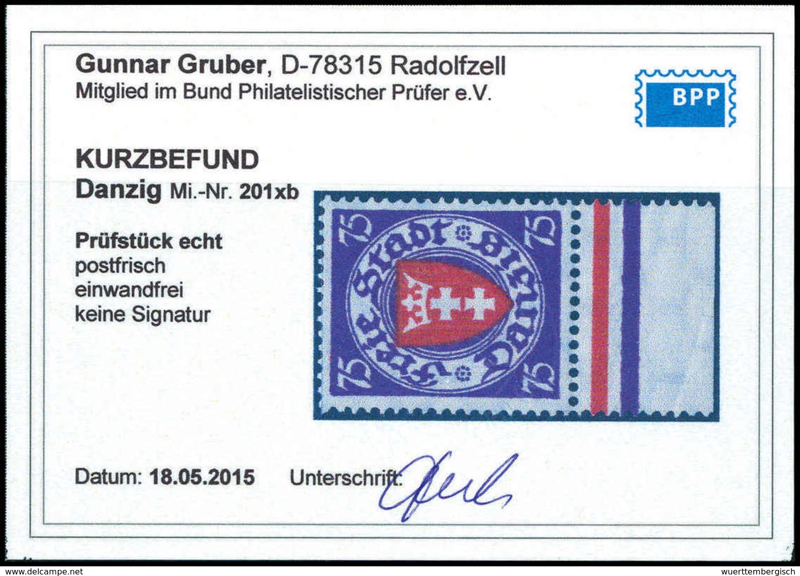 ** 75 Pfg., Tadellos Postfr. Vom Unterrand, Fotobefund Gruber BPP.<br/><b>Katalogpreis: 100,-</b> (Michel: 201xb) - Other & Unclassified