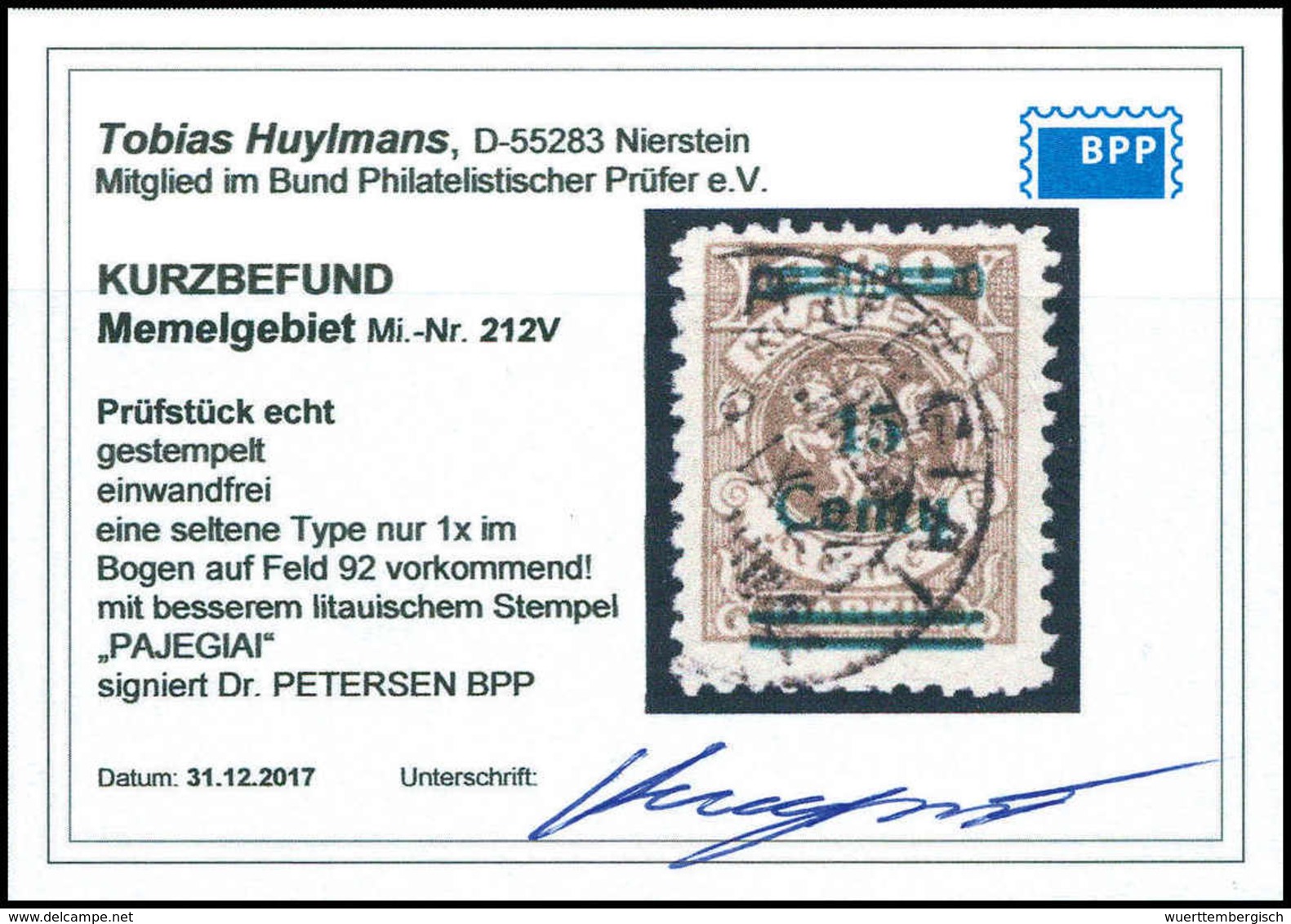 Gest. 15 C. Mit Aufdruckfehler V, Tadellos Gestplt. Selten, Da Nur Einmal Im Bogen Vorkommend Und Zusätzl. Mit Besserem  - Sonstige & Ohne Zuordnung