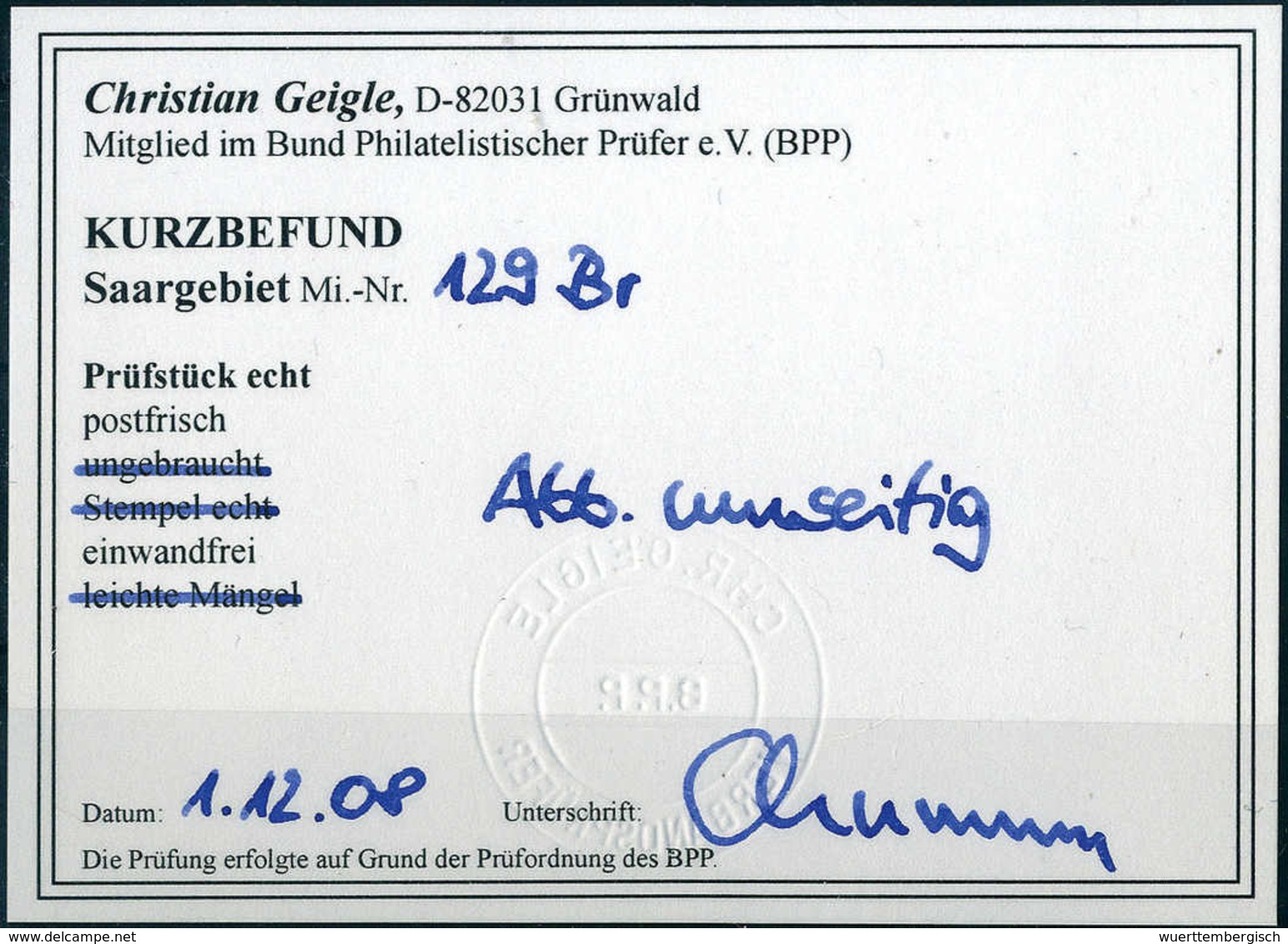 ** 50 C., Tadellos Postfr. Bogenecke Re. Oben Mit Kpl. Druckdatum, Befund Geigle BPP.<br/><b>Katalogpreis: 120,-+</b> (M - Sonstige & Ohne Zuordnung