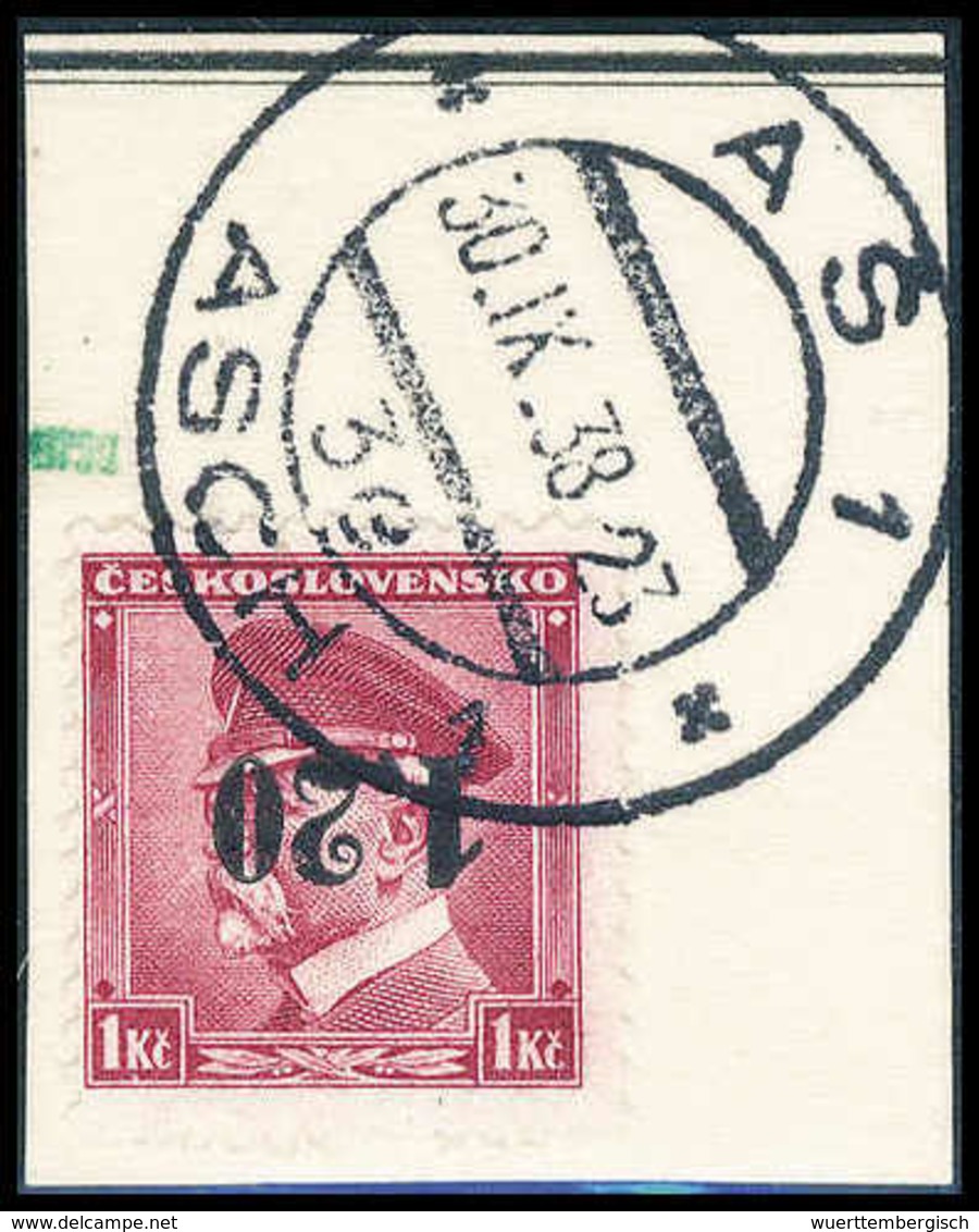 Briefst. 1,20 Kr., Abart: Kopfstehender Aufdruck, Tadelloses Bfstk. Mit Klarem Stempel ASCH 30.IX.38. Sehr Seltene Abart - Other & Unclassified