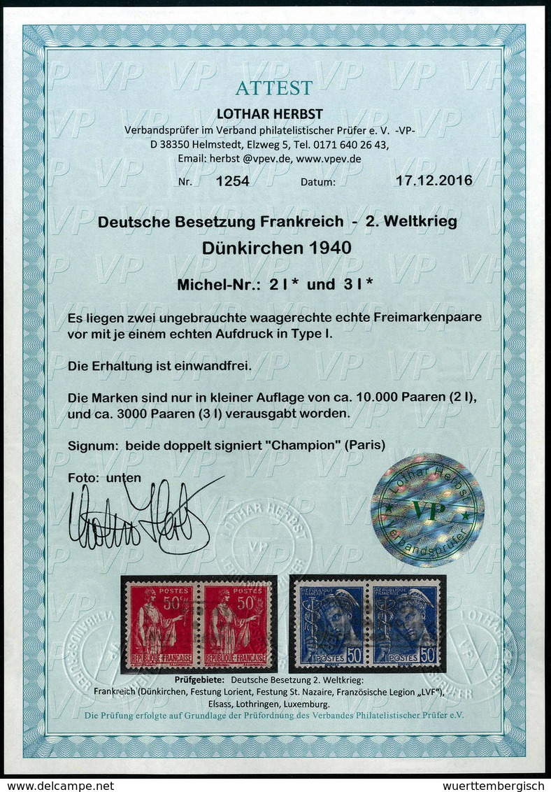 * 50 C. Rot Und Blau, Je Tadellos Ungebr., Sign. Champion, Fotoattest Herbst.<br/><b>Katalogpreis: (600,-)</b> (Michel:  - Sonstige & Ohne Zuordnung